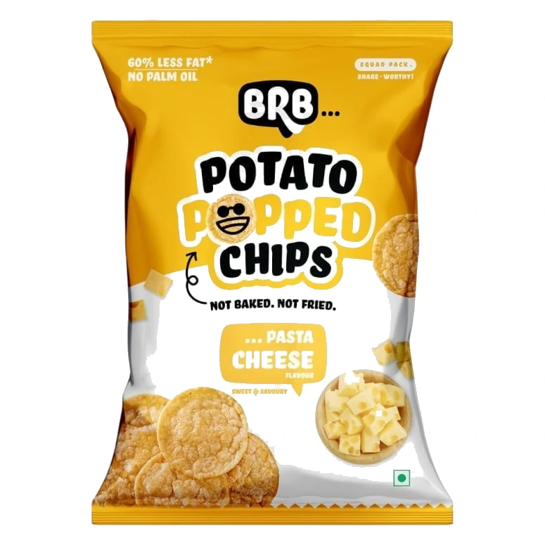 BRB Potato Popped Chips (Pasta Cheese Flavour) pack, front view