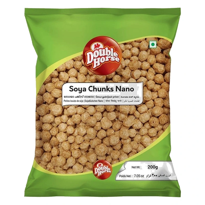 Double Horse Nano Soya Chunks pack, front view