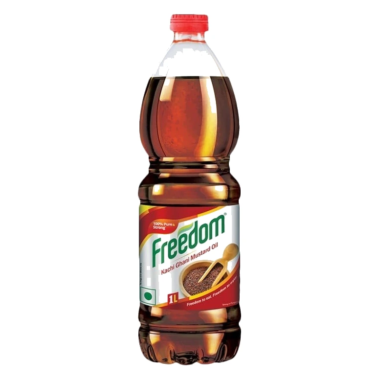 Freedom Kachi Ghani Mustard Oil pack, front view