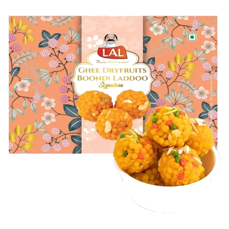 Lal Ghee Dry Fruits Boondi Laddu pack, front view