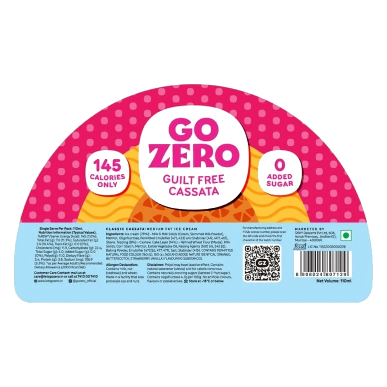Go Zero Guilt Free Cassata Ice Cream pack, front view