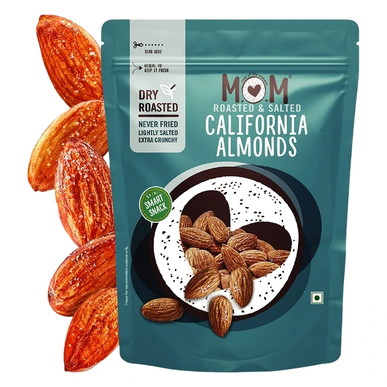 MOM California Flavoured Almonds (Roasted & Salted) pack, front view
