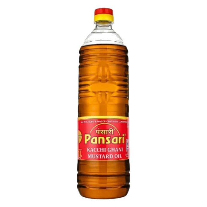 Pansari Kacchi Ghani Mustard Oil pack, front view