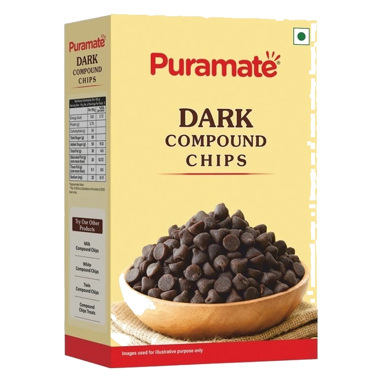 Puramate Dark Compound Choco Chips pack, front view