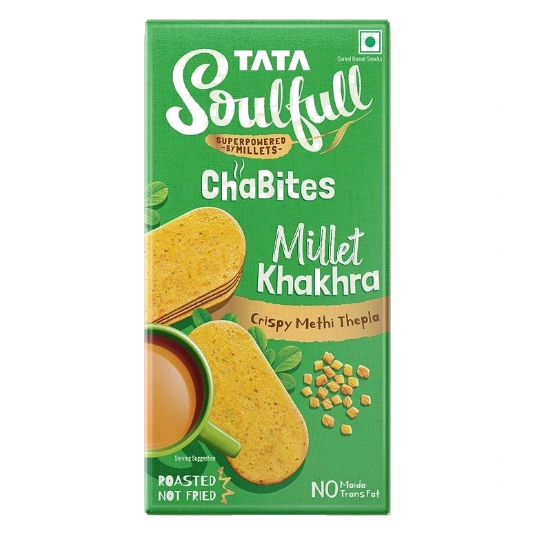 Tata Soulfull ChaBites Millet Khakhra Crispy Methi Thepla pack, front view