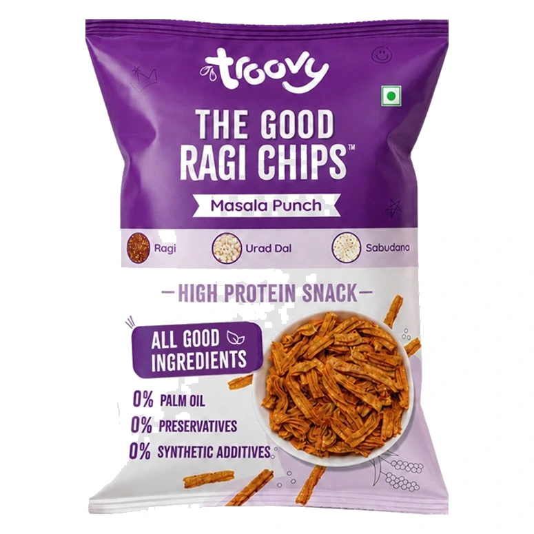 Troovy The Good Ragi Chips Masala Punch pack, front view
