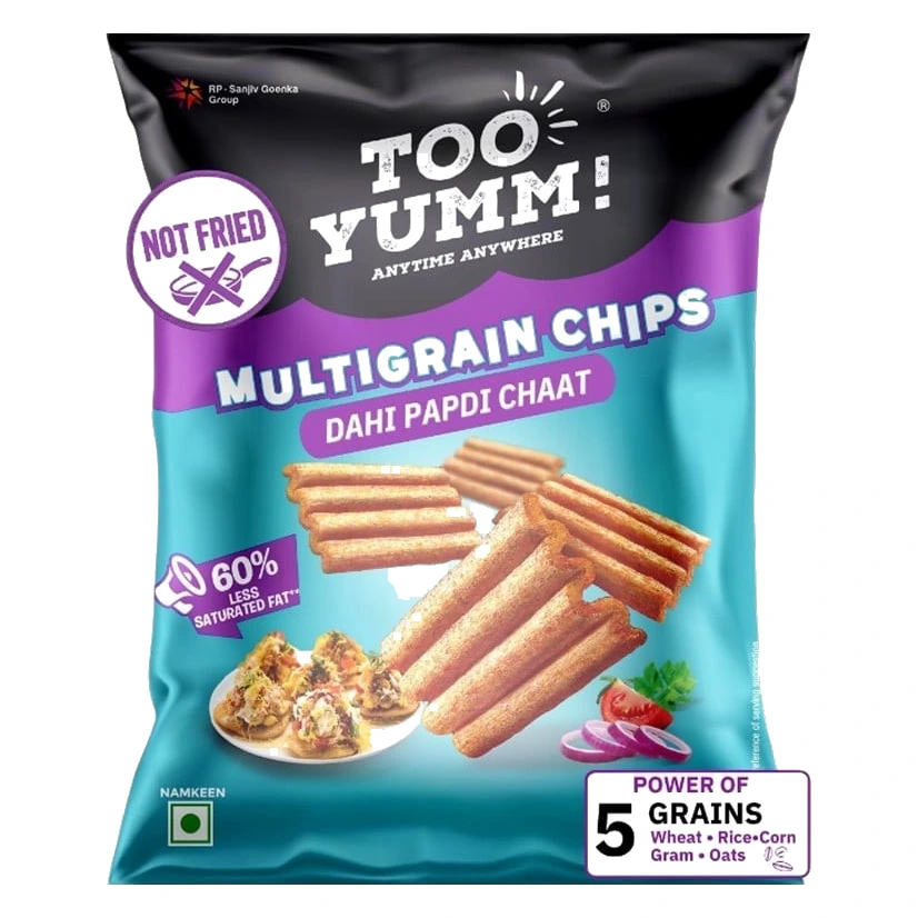 Too Yumm Baked Dahi Papdi Chaat Multigrain Chips pack, front view