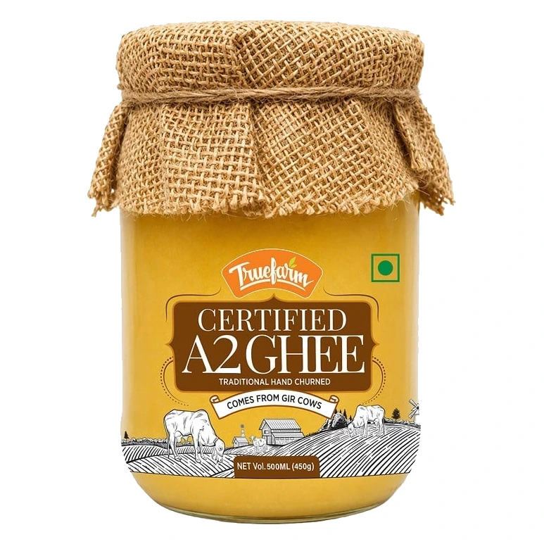 Truefarm Certified A2 Ghee pack, front view